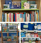 Photo of books on a shelf at a library