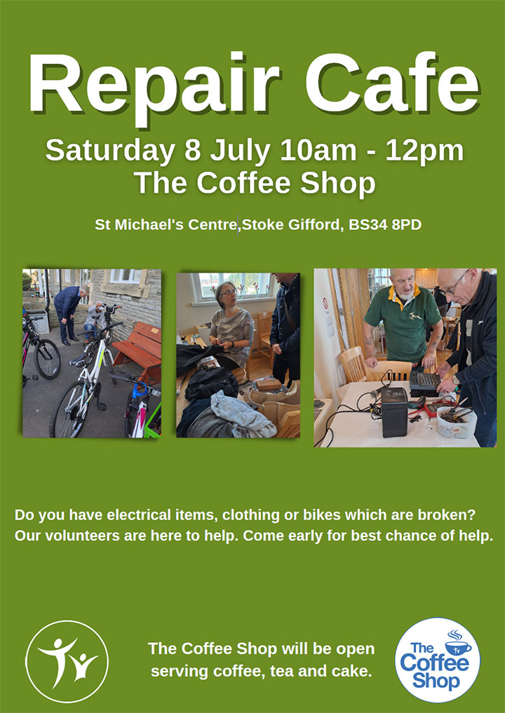 Poster advertising the Repair Cafe (all text content displayed on page)