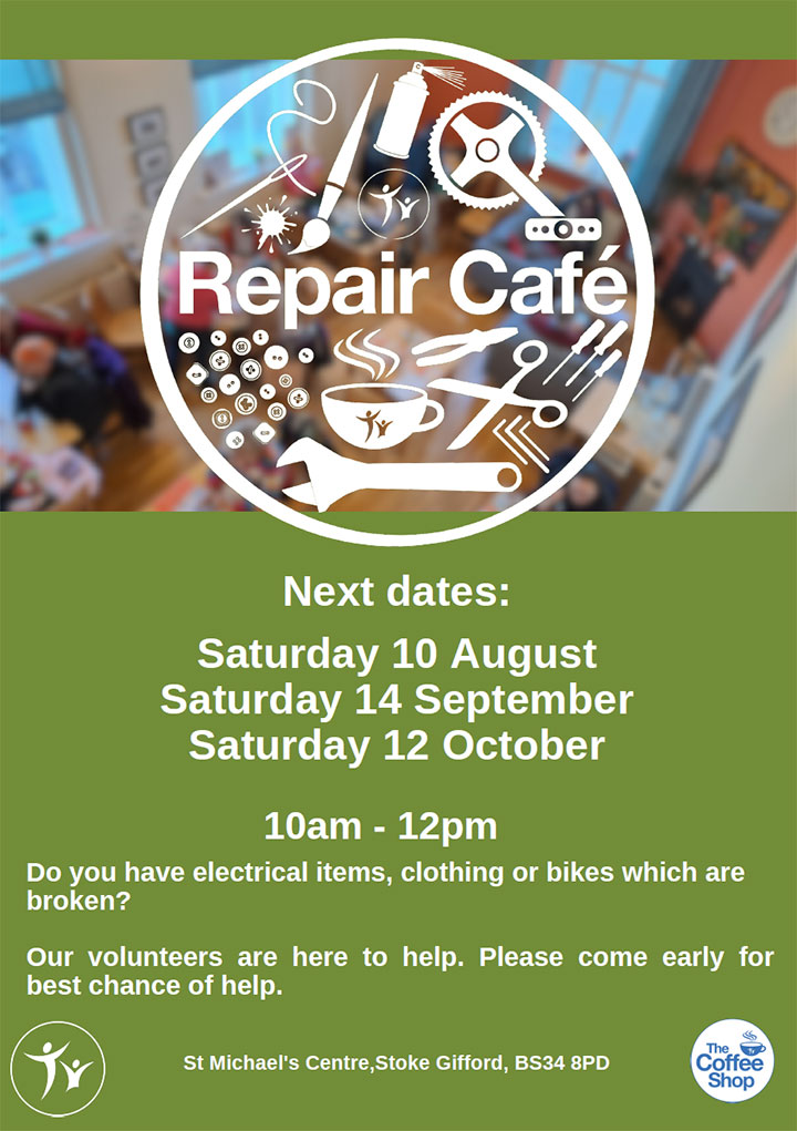 Poster advertising the Repair Cafe (all text content displayed on page)