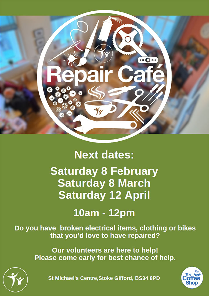 Poster advertising the Repair Cafe (all text content displayed on page)