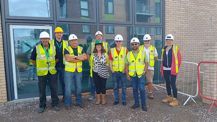 Photo of Stoke Gifford Parish Councillors and staff meeting contractors on site